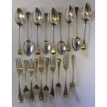 A matched part Old English pattern flatware service, various makers and dates: initialled,