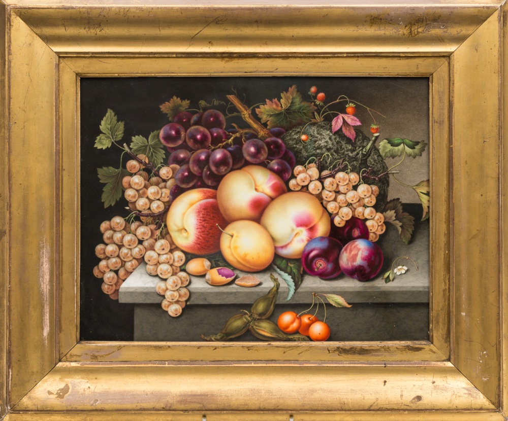 A large early 19th century English porcelain rectangular plaque: painted in the manner of Thomas