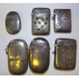 A group of four silver vesta cases: and two plated examples, weighable silver 3.51ozs.