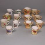 Fourteen Royal Worcester porcelain small and miniature mugs,