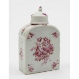 A Chinese Export teapoy and matched cover: painted in pink camaieu and iron red with floral sprays,