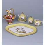 A Samson Paris porcelain miniature part tea set and a Paris jug and basin: the former comprising a