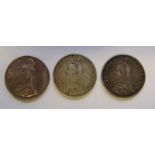 Three Victoria Jubilee double-florins: 1887, 1887 and 1890.