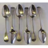 A set of six William IV silver fiddle pattern dessert spoons, maker James Beebe, London,