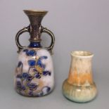 A Ruskin pottery vase and a Doulton Burslem example: the former of squat form with raised neck