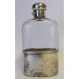 A Victorian silver mounted and clear glass spirit flask, maker TW, London, 1892:,16cm. high.