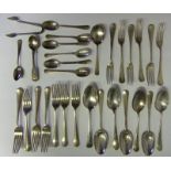 A selection of silver flatwares, various makers and dates: assorted patterns of forks and spoons,