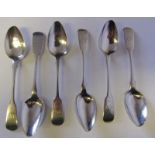 A set of six George IV provincial silver Fiddle pattern teaspoons, maker John Osment, Exeter,