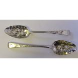 Two George III silver later decorated berry spoons, maker Robert Rutland, 1810 and 1814: initialled,