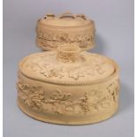 Two Wedgwood cane ware game pie dishes,