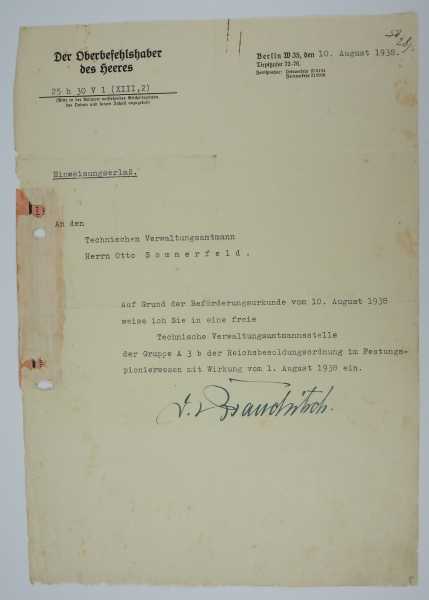 3.3.) Autographen Brauchitsch, Walter von.(1881-1948). Generalfeldmarschall. Eigenh. Autograph auf