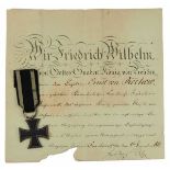 1.1.) Kaiserreich (bis 1933) Preussen: Eisernes Kreuz, 1813, 2. Klasse mit Urkunde für den Capitän