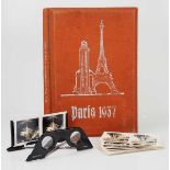 6.1.) Literatur Raumbildalbum "Paris 1937".Leineneinband mit Silberprägung, samt Brille und allen