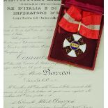 2.1.) Europa Italien: Orden der Krone Italiens, Komturkreuz, im Etui, mit Urkunde.Gold, teilweise