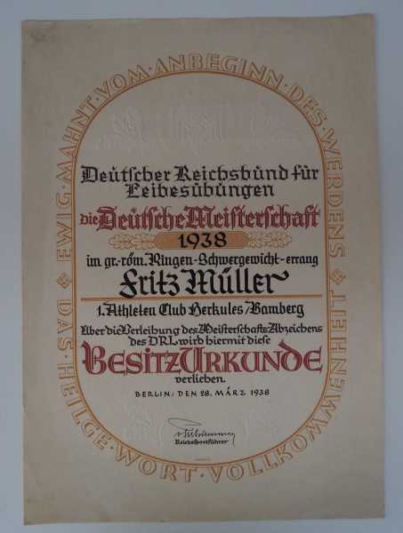 3.1.) Urkunden / Dokumente Urkundennachlass des Schwergewichts Ringer Fritz Müller.Umfangreicher - Image 3 of 3