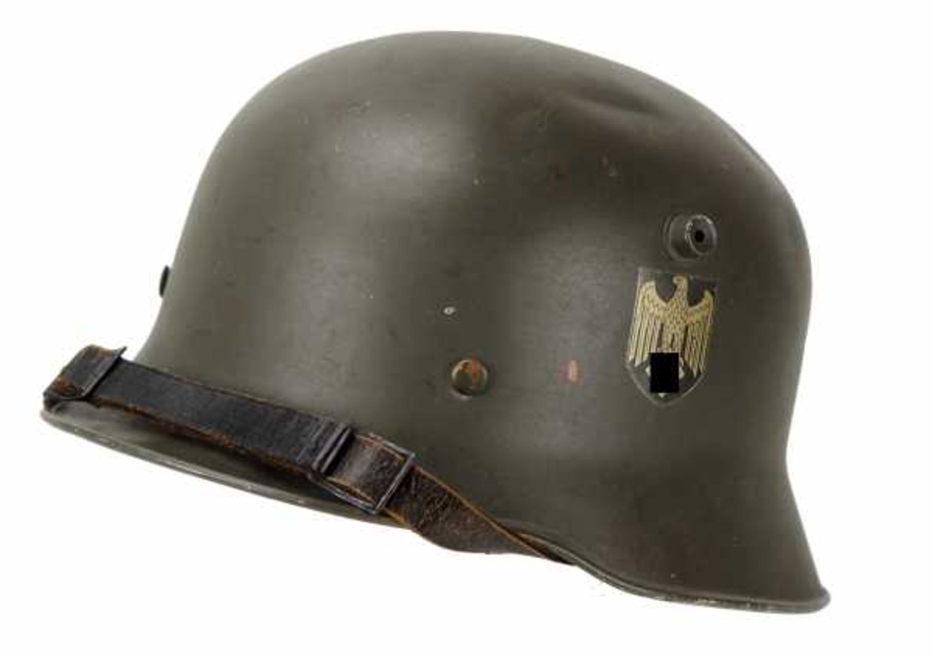 4.1.) Uniformen / Kopfbedeckungen Wehrmacht: Paradehelm M18 mit beiden Emblemen.Aluminium, frühe