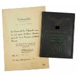 1.2.) Deutsches Reich (1933-45) Ehrenschild des Luftgaukommandos Norwegen, mit Urkunde.