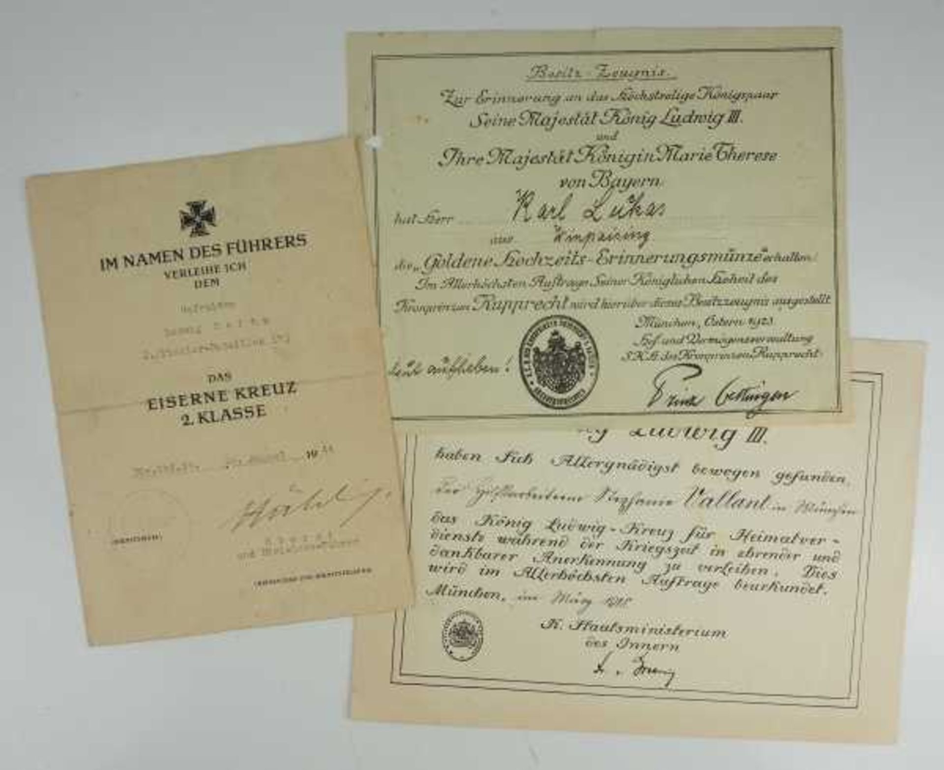 3.1.) Urkunden / Dokumente Drei Einzelurkunden.- Eisernes Kreuz, 1939, 2. Klasse (2./ Pionier-