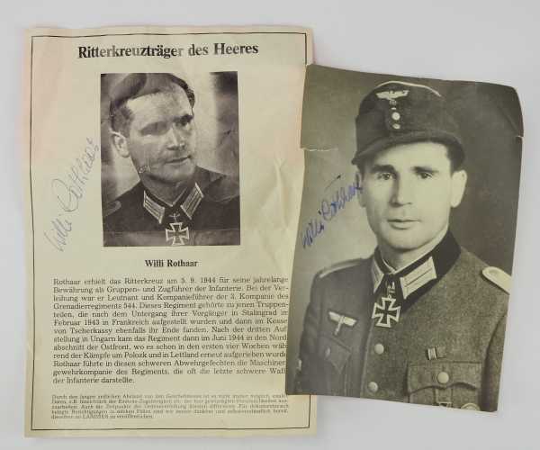 3.3.) Autographen Rothaar, Willi.(1915-1998). Ritterkreuzträger. Eigenh. Autograph auf Foto-PK und