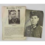 3.3.) Autographen Rothaar, Willi.(1915-1998). Ritterkreuzträger. Eigenh. Autograph auf Foto-PK und