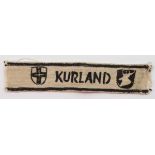 1.2.) Deutsches Reich (1933-45) Ärmelband "Kurland".Leinenband mit Stickerei. Feldmäßige