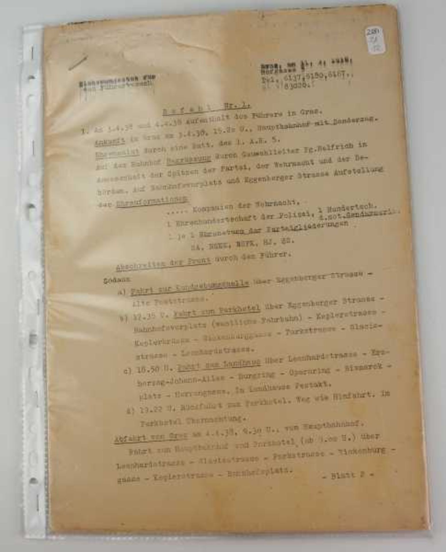 3.1.) Urkunden / Dokumente Aufmarschbefehle anlässlich des Besuchs Adolf Hitlers in Graz 1938. - Image 2 of 2