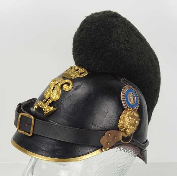 4.1.) Uniformen / Kopfbedeckungen Bayern: Raupenhelm M1868 für Mannschaften.Schwarzer Lederkorpus,