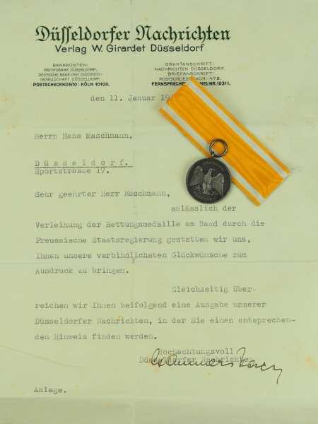 1.1.) Kaiserreich (bis 1933) Weimarer Republik: Lebensrettungsmedaille, am Bande.Silber, mit Band;