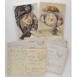 3.2.) Fotos / Postkarten Vierzehn Postkarten SS-Feldpost eines Rottenführers.Diverse Karten, je