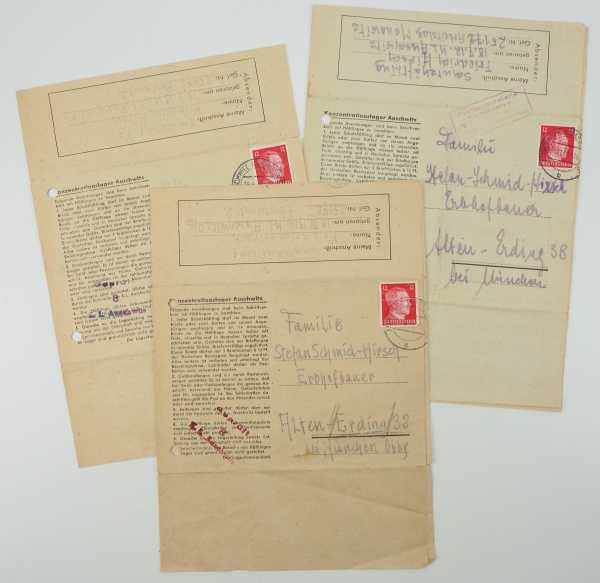 3.1.) Urkunden / Dokumente Drei Briefe eines Schutzhäftlings aus dem KZ-Auschwitz.Jeweils