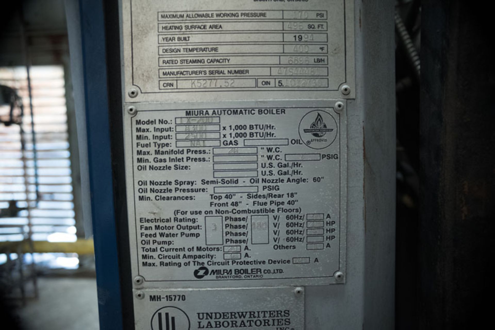 Muira Boilers Model LX-200 SER# 47S44481 - Image 8 of 8