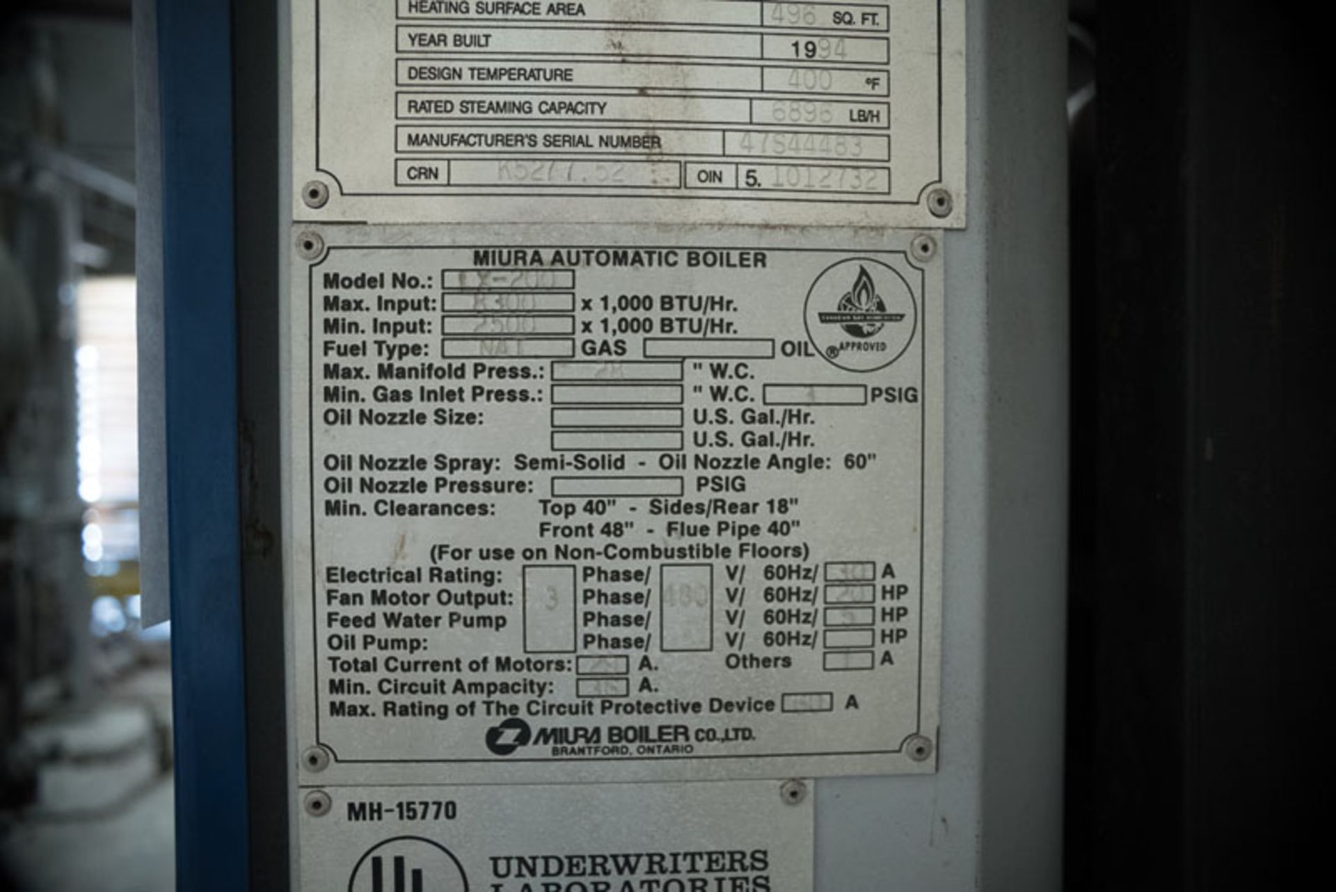 Muira Boilers Model LX-200 SER# SER#47S444483 - Image 8 of 9