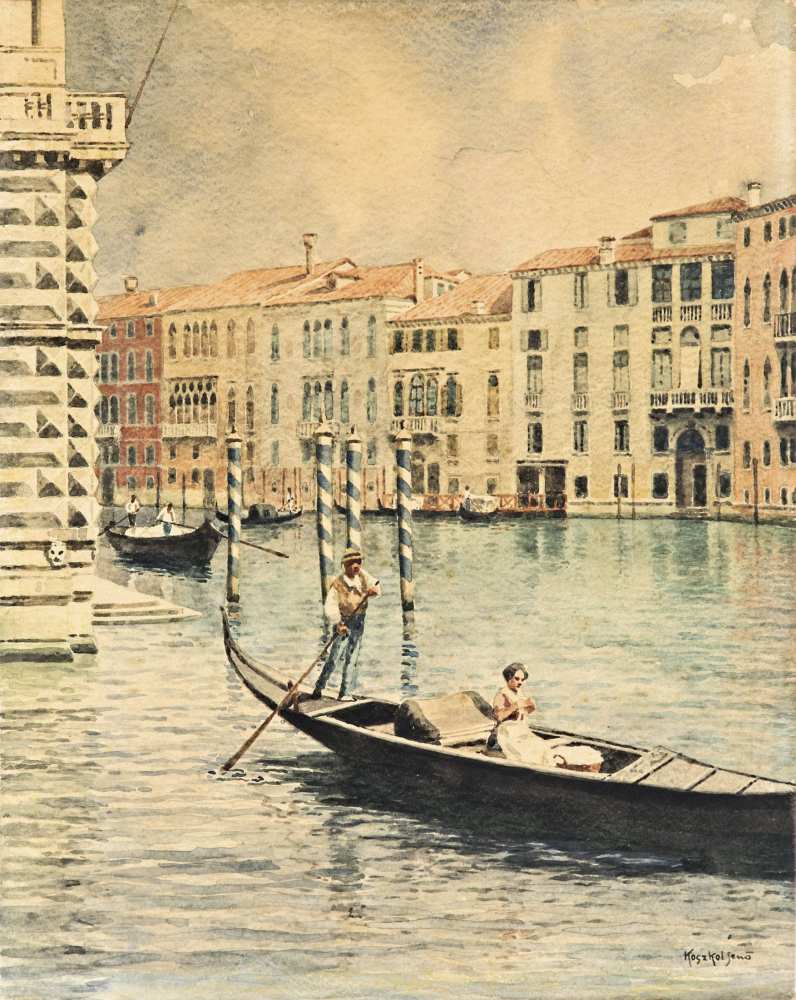 Koszkol Jen? (Dorog, 1868 - Budapest, 1935) - Venice, Canale Grande 50*38 cm, watercolor on paper,