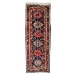 Caucasian-Karabagh-rug around 1900, ghiordes-knot, worn, damaged, incomplete, 300*112 cm