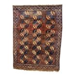 Turkmen-Ersari-rug around 1850, senneh-knot, worn, damaged, incomplete, 310*215 cm Turkmenisch-