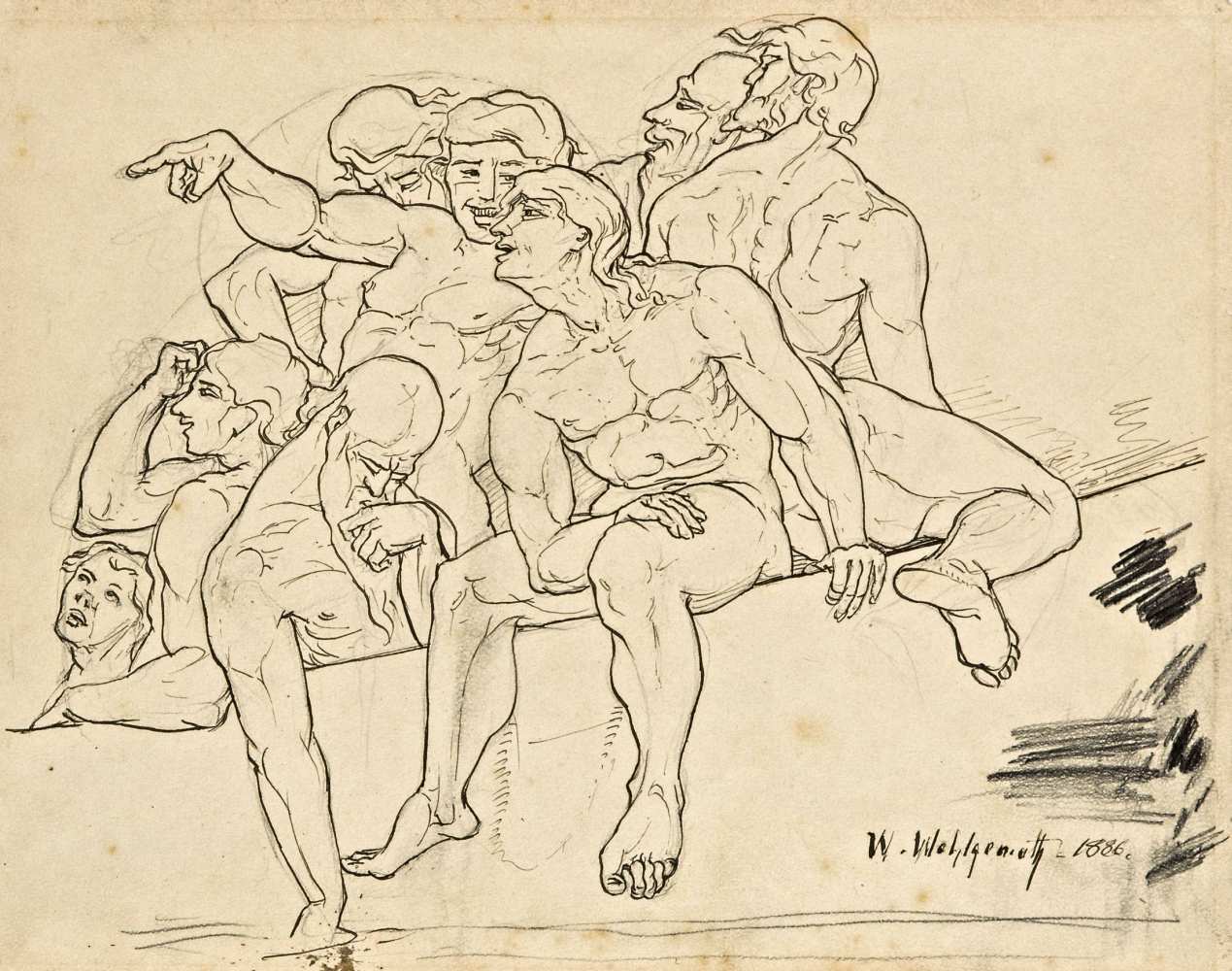 Wilhelm Wohlgemuth (Párizs, 1870 - Róma, 1942) - Mockery, 1886 23*30 cm, ink, pencil on paper,