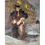 Szenes Fülöp (Törökszentmiklós, 1863-Budapest, 1944) - A walk in the snowfall, 1901 43*34,5 cm,