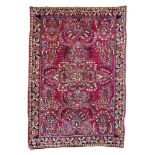 Persian-Sarouk-rug first half of the 20th century, senneh-knot, slightly worn, damaged, incomplete