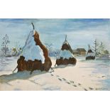 Börtsök Samu (Tápiószele, 1881-Budapest, 1931) - Snowy haystacks 42*63,5 cm, oil on canvas,