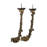 Wall candelabra pair Austrian, second half of the 19th century, carved, painted, gilded wood, with