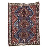 Persian-Shiraz-rug around 1920, senneh-knot, worn, damaged, incomplete, 163*123 cm Persisch-Shiraz-