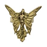 Ring French, around 1900, firegilded bronze, woman with butterfly wings imagery, adjustable size, m: