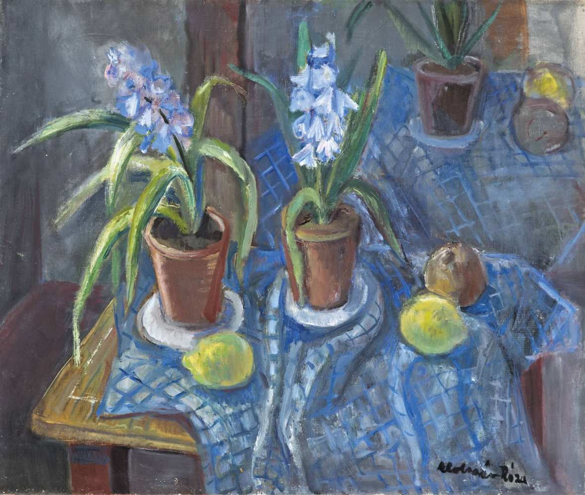 Molnár Róza (Monor, 1900 - Vác, 1977) - Still life with jacinths 50*60 cm, oil on canvas, Signed: