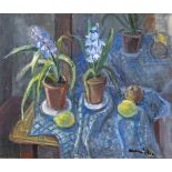 Molnár Róza (Monor, 1900 - Vác, 1977) - Still life with jacinths 50*60 cm, oil on canvas, Signed: