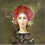 Szász Endre (Csíkszereda, 1926 - Mosdós, 2003) - Girl with coronet 50*50 cm, oil on chipboard,