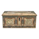 Hope chest German, around 1800, painted, carved pinewood, damaged, incomplete, 57*138*70 cm