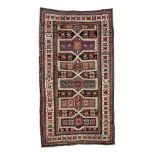 Caucasian-Kazak-rug around 1910, ghiordes-knot, worn, damaged, with old repairings, 210*120 cm