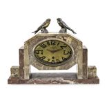 Mantel clock Paris, around 1930, A la Goupe D\'or28 Bo Ornano, Paris sign, alarm structure in marble