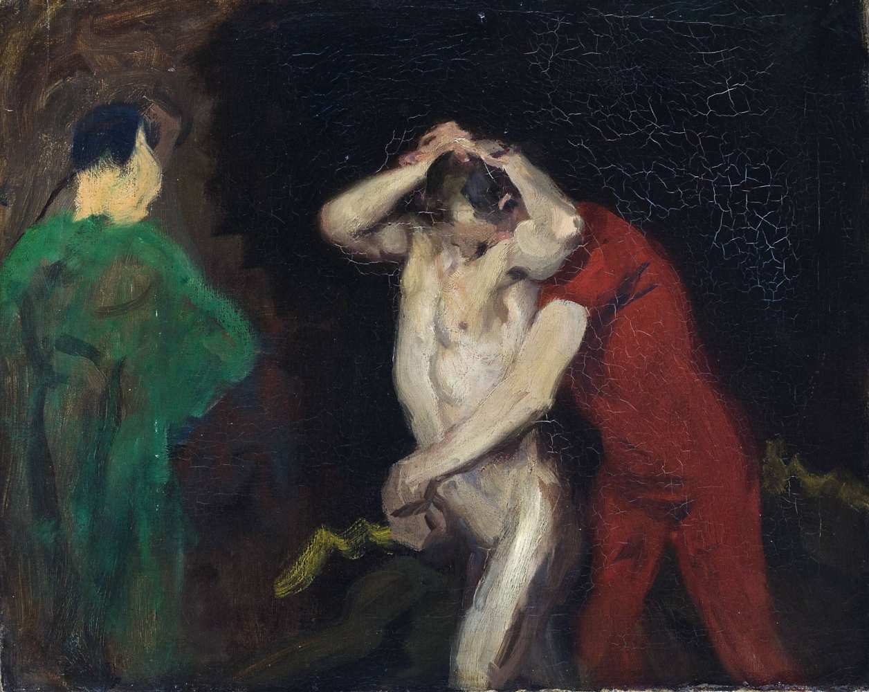 Ferenczy Károly (Bécs, 1862 - Budapest, 1917) - Wrestlers, 1908 51*64 cm, oil on canvas, Signed: