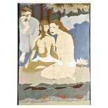Meditation Bali, 20th century, painted textile, 70*50 cm Meditiere Bali, 20. JH, bemalte Textil,